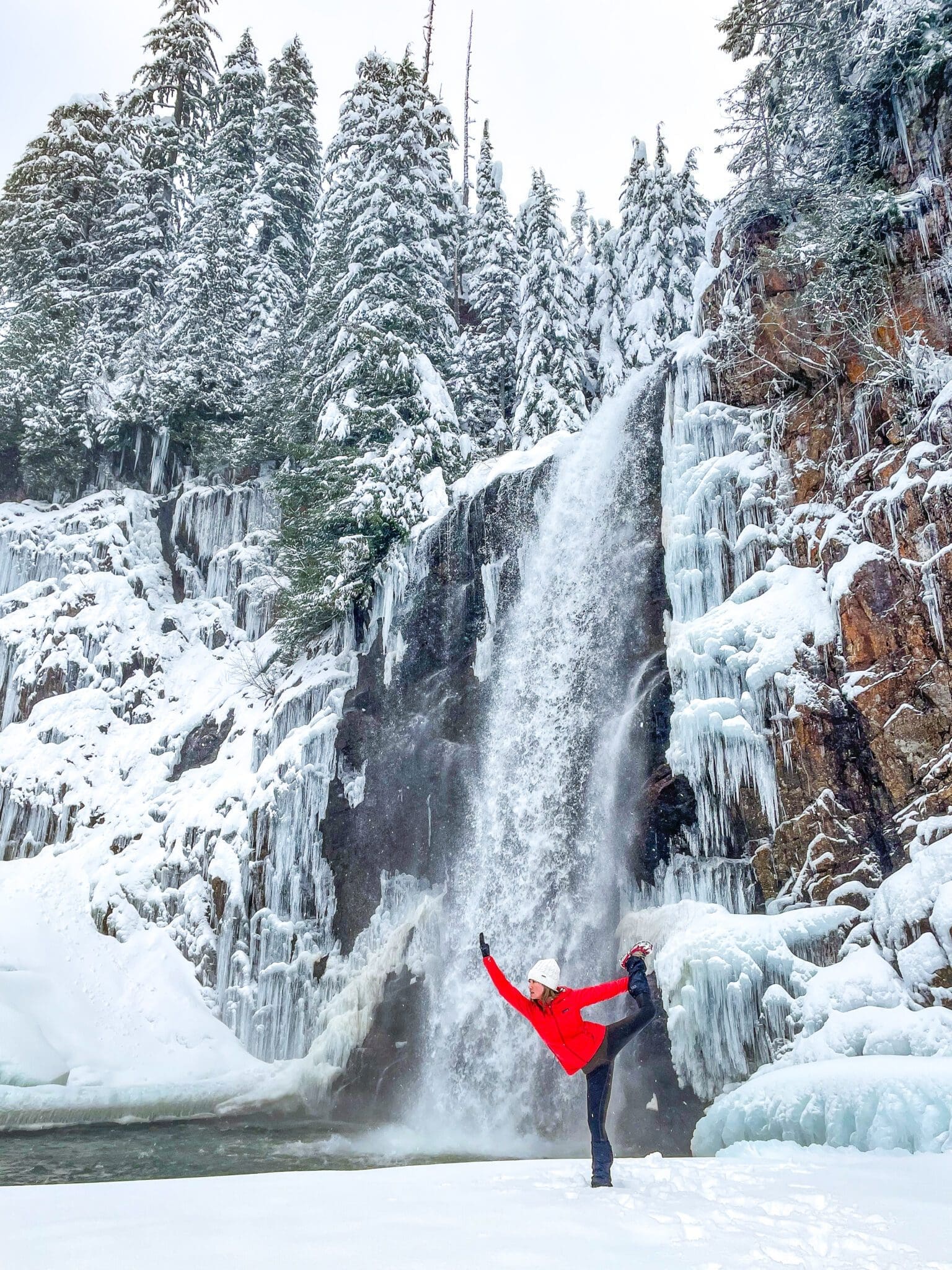 Franklin Falls winter yoga